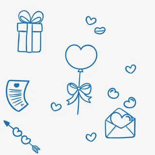 蓝色手绘情人节元素免抠