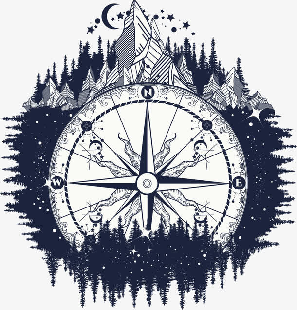 中国风指南针剪纸装饰图案免抠