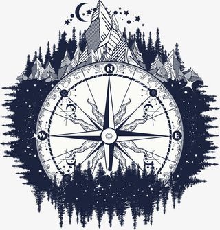 中国风指南针剪纸装饰图案免抠