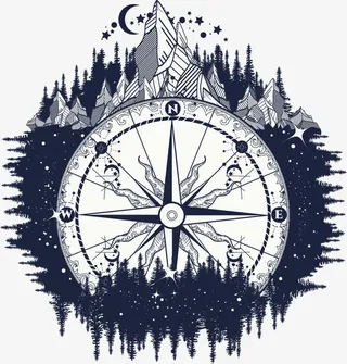 中国风指南针剪纸装饰图案免抠