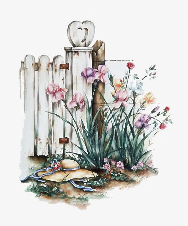 篱笆与君子兰手绘素材免抠