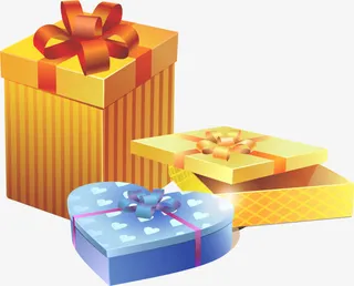 手绘黄蓝色爱心礼盒免抠