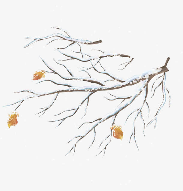 手绘雪枝树枝树叶免抠