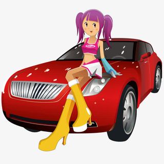 卡通汽车与美女免抠