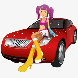 卡通汽车与美女免抠 卡通汽车与美女免抠