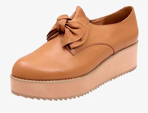 棕色蝴蝶结厚底鞋免抠