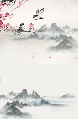 传统山水水墨鸟背景高清