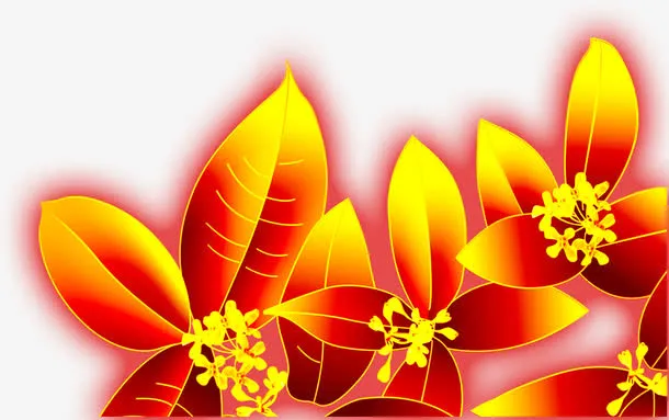 中秋红黄色渐变花朵免抠