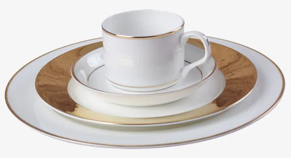 欧式陶瓷金边西餐餐桌餐具套装摆免抠