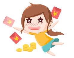 卡通小女孩送红包png素材免抠