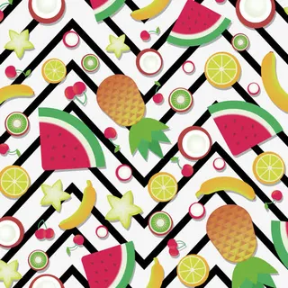 热带水果和曲线纹矢量图免抠