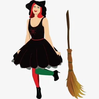 卡通性感女巫和魔法扫帚免抠