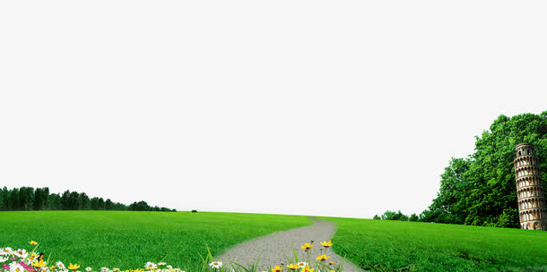 绿色草地公园小路边框纹理免抠