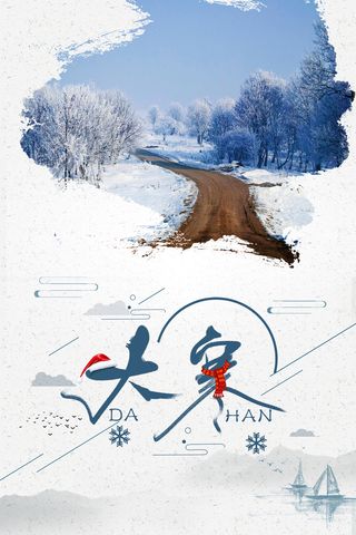 传统节气白色中国风大寒海报高清
