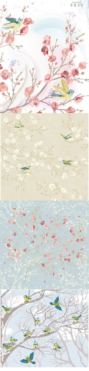 梦幻小清新水彩花朵壁纸免抠