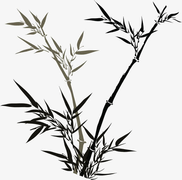 黑色水墨画竹子免抠