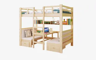 上层床下层书桌的儿童家具免抠