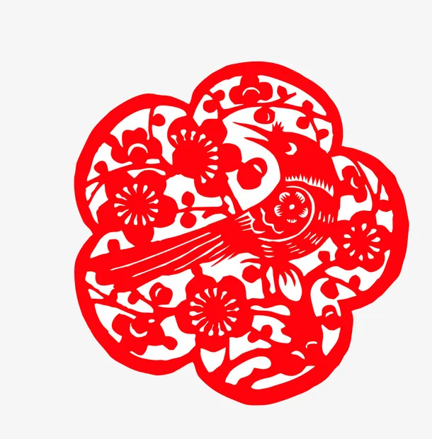中国风红色喜鹊剪纸免抠
