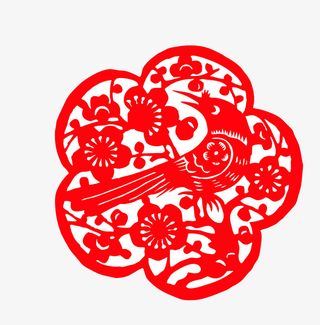 中国风红色喜鹊剪纸免抠