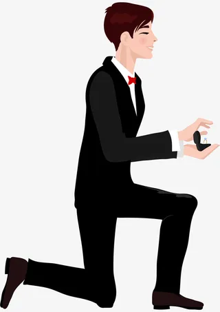 手绘卡通男人求婚免抠