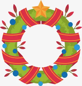 红丝带缠绕圣诞花环免抠