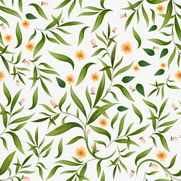 绿色树叶小黄花平铺免抠