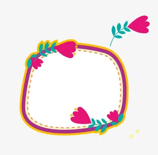 卡通圆润矩形花卉装饰边框素材免抠