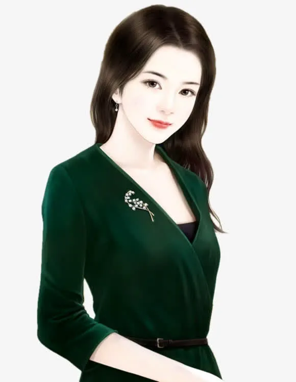 手绘黑西服美女免抠