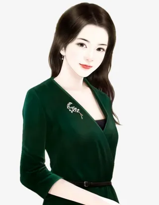 手绘黑西服美女免抠