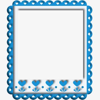 蓝色花边相框免抠