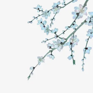 水彩红色桃花树枝免抠