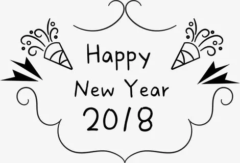 黑色新年快乐插画免抠