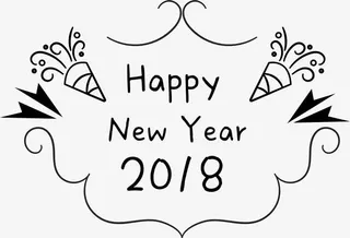 黑色新年快乐插画免抠