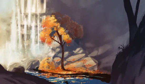 瀑布红色枫树海报背景