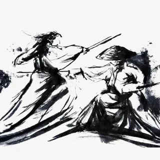 中国风水墨画剑客比武免抠