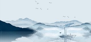 抽象水墨山水背景墙卧室装饰壁画高清