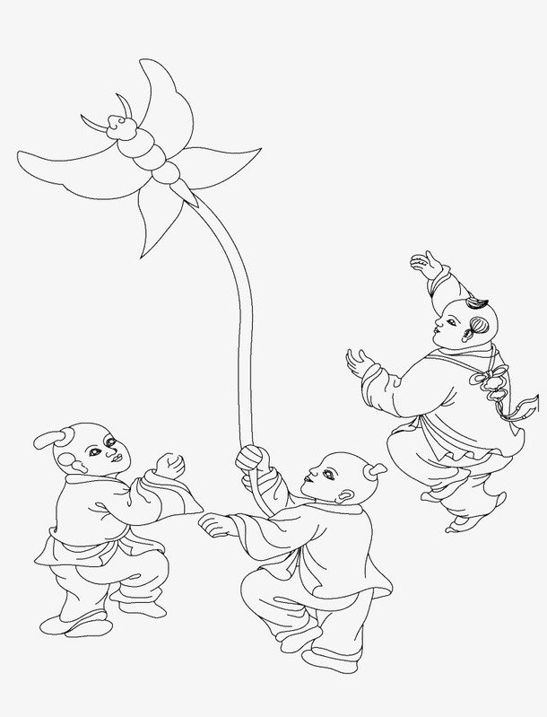 古代儿童放纸鸢免抠