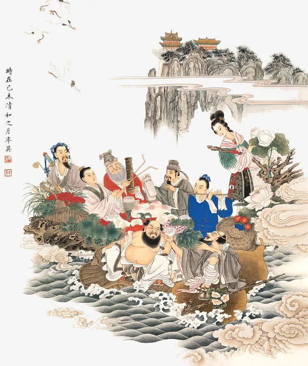 矢量八仙相聚素材免抠