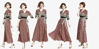 小碎花印花雪纺连衣裙免抠