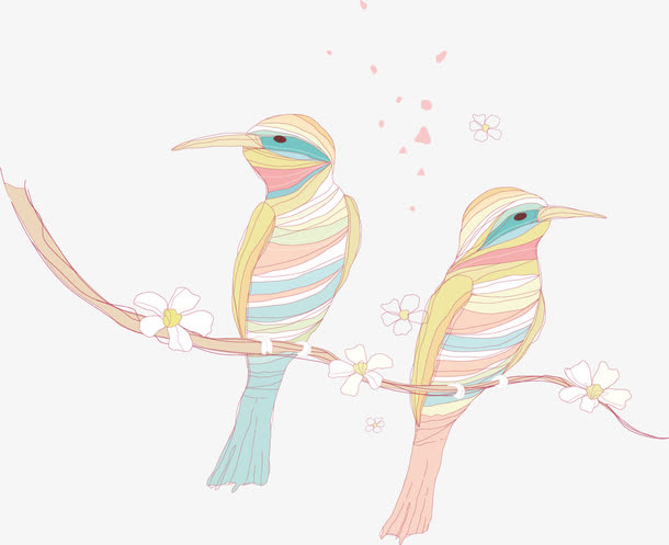 鸟 小清新 淡色 树枝 线条 干净免抠