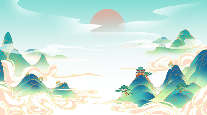 手绘中国风国潮山水高清