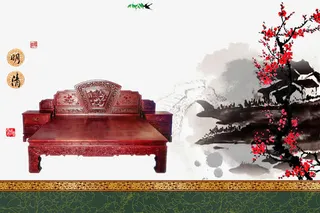 中国古典家具实木床素材免抠