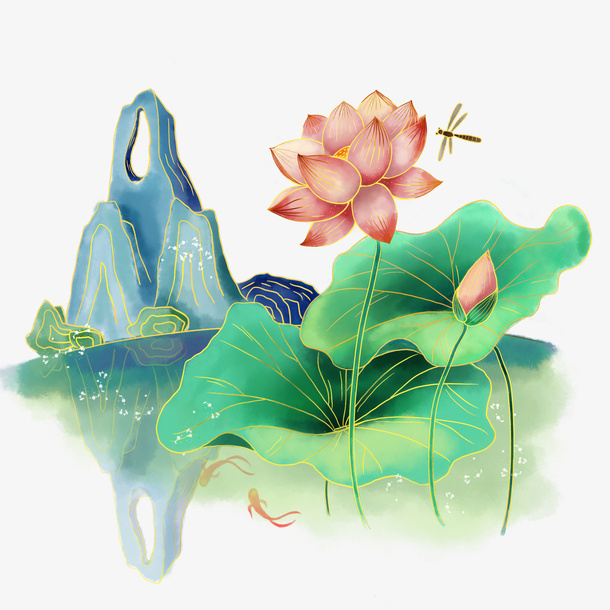 线条古风国潮园林免抠