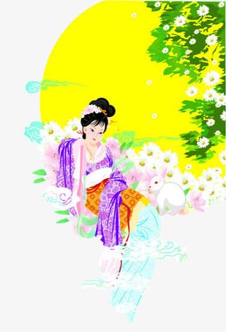 唯美工笔画嫦娥装饰图案免抠