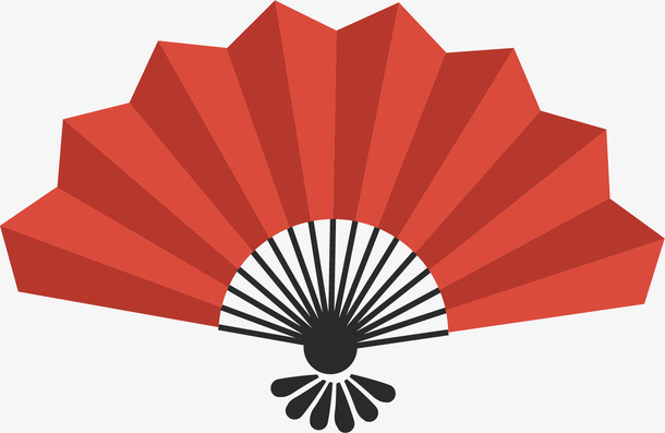 矢量图大红色的纸折扇免抠