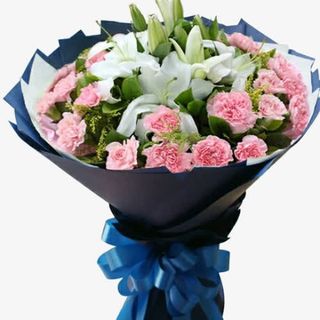 蓝色纸包百合花免抠