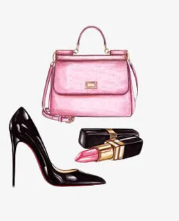 手绘水彩包包鞋子口红免抠