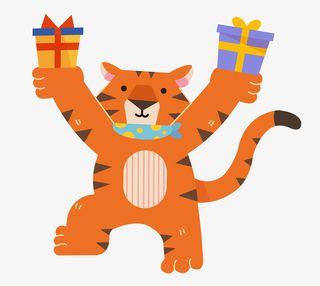 可爱卡通老虎新年快乐春节儿童插画免抠