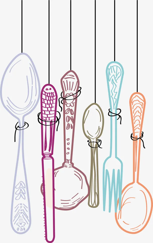 多彩线条餐具挂饰免抠