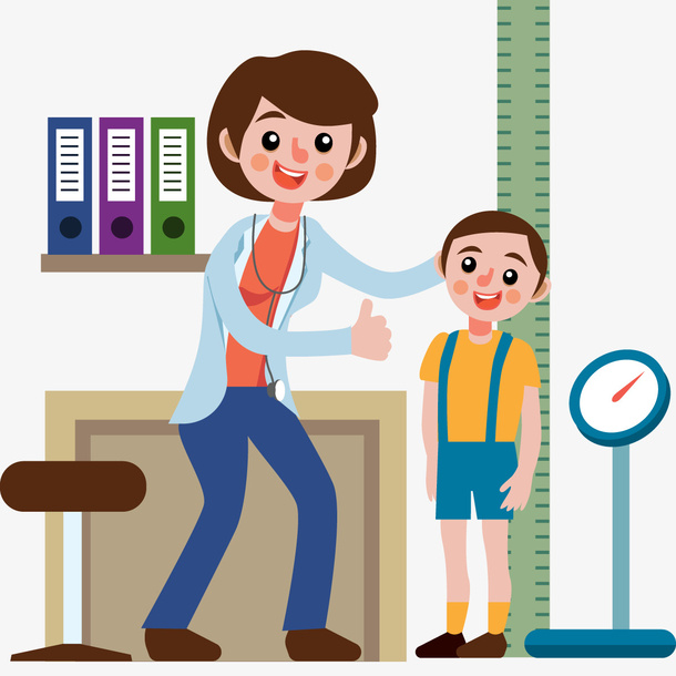 手绘卡通小孩量身高免抠